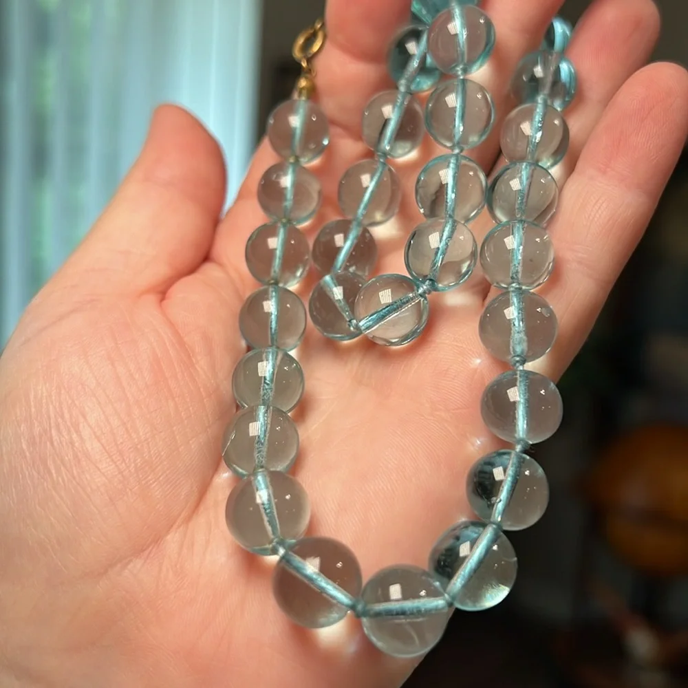 RARE Antique Light Aqua Blue Orb Pools of Light Handknotted Necklace - Picture 12 of 16